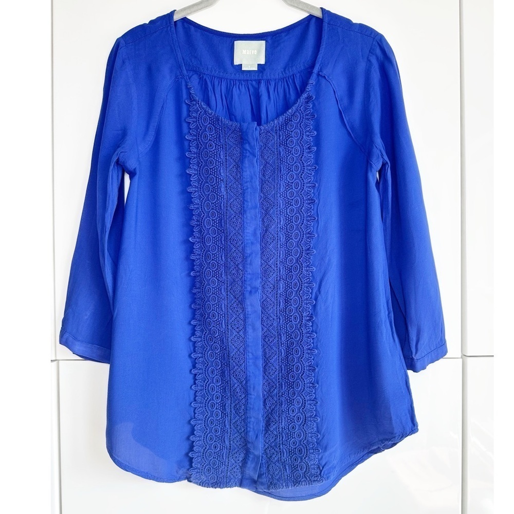 Maeve Anthropologie Purple Crochet Lace Blouse 3/4 Sleeve Size 2 Boho Office